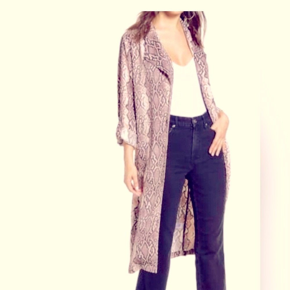 Nwot Leith Python Print Open Front Trench Coat - image 1